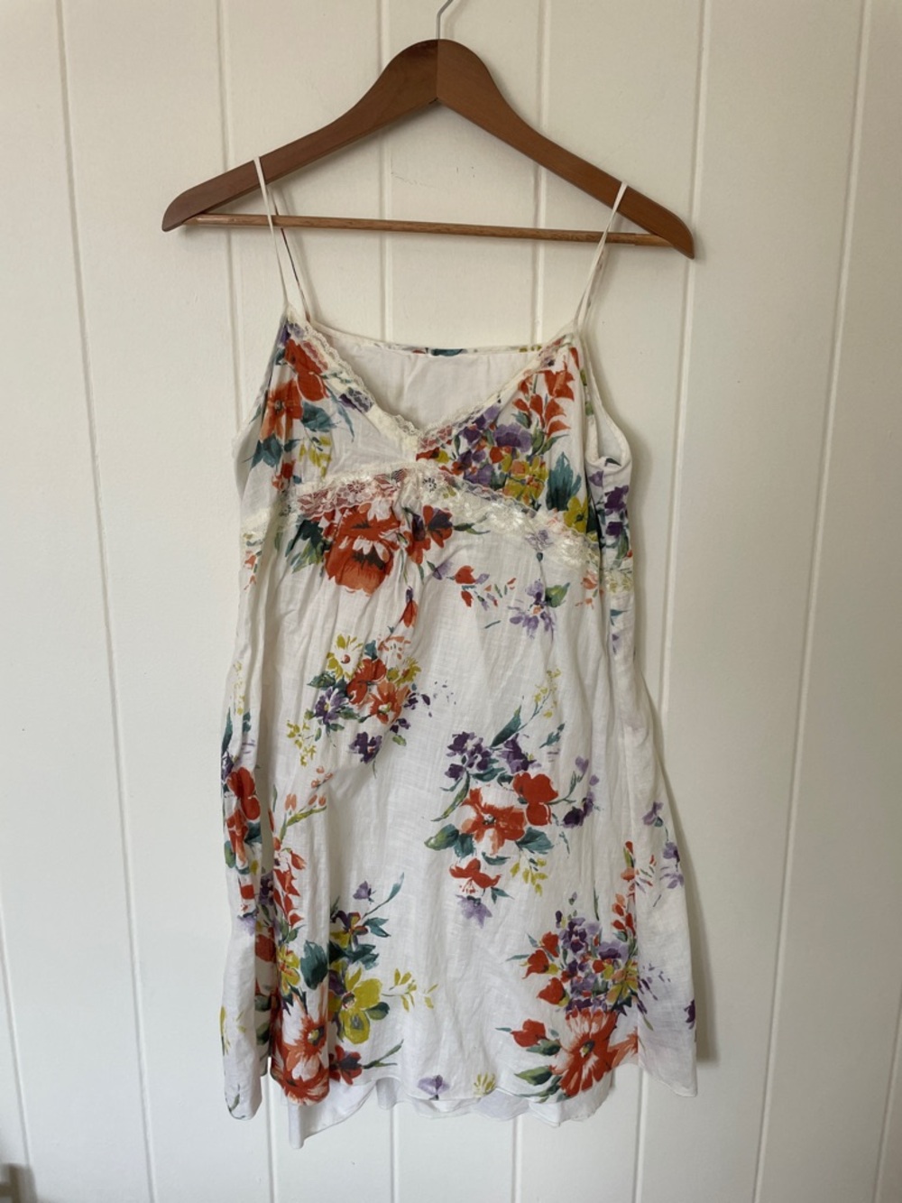 Free people White Floral Lace-Trim Slip Dress - Red, Purple, Yellow Floral